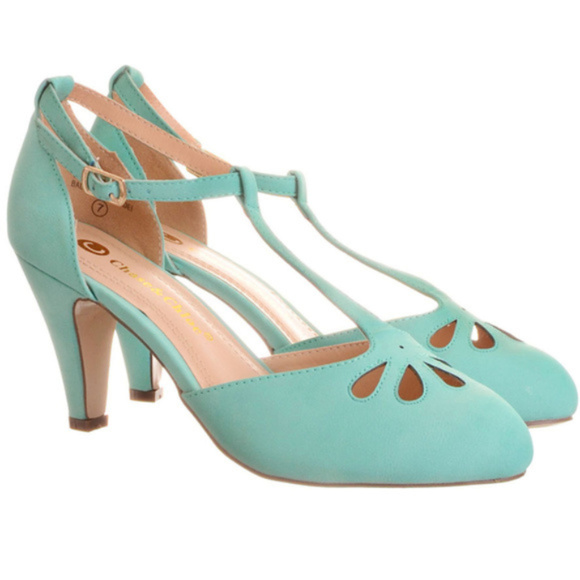 NEW Vintage Pinup T-Strap Heels Pumps Mint Julep - Picture 2 of 5